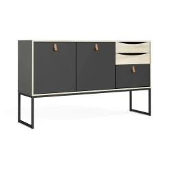 Credenza nera e quercia 147x40x86h cm 2 ante e 3 cassetti - Khan