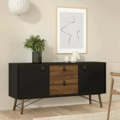 Credenza nera,noce 150x40x72h cm 2 ante e 2 cassetti - Manyi