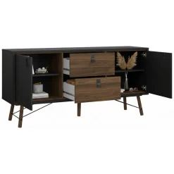 Credenza nera,noce 150x40x72h cm 2 ante e 2 cassetti - Manyi