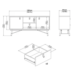Credenza nera,noce 150x40x72h cm 2 ante e 2 cassetti - Manyi