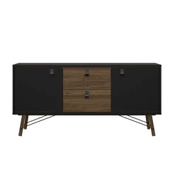 Credenza nera,noce 150x40x72h cm 2 ante e 2 cassetti - Manyi