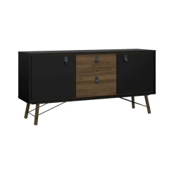 Credenza nera,noce 150x40x72h cm 2 ante e 2 cassetti - Manyi