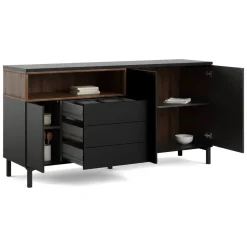 Credenza nera,noce 175x48x89h cm 3 ante e 3 cassetti - Julie