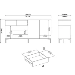 Credenza nera,noce 175x48x89h cm 3 ante e 3 cassetti - Julie