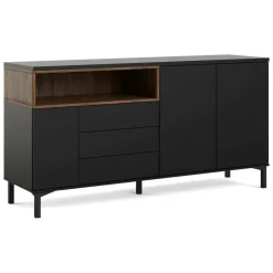 Credenza nera,noce 175x48x89h cm 3 ante e 3 cassetti - Julie