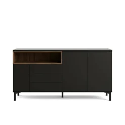 Credenza nera,noce 175x48x89h cm 3 ante e 3 cassetti - Julie