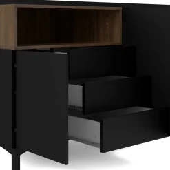 Credenza nera,noce 175x48x89h cm 3 ante e 3 cassetti - Julie