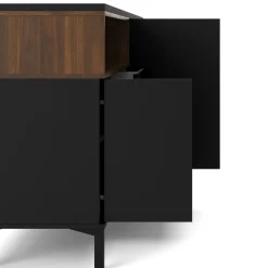Credenza nera,noce 175x48x89h cm 3 ante e 3 cassetti - Julie