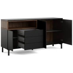 Credenza nera,noce 175x48x89h cm 3 ante e 3 cassetti - Julie