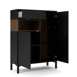Credenza nera,noce 88x36x118h cm 2 ante e 1 cassetto - Alfra