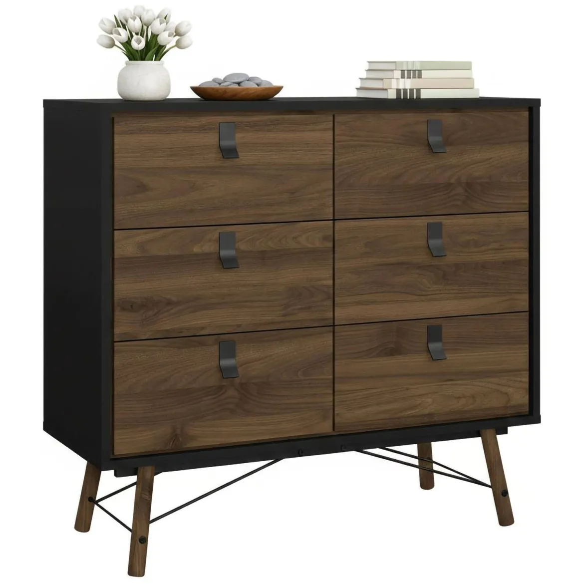 Credenza nera,noce 101x40x94h cm 6 cassetti - Maka