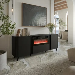Credenza nera 190x40x68h cm 3 ante - Briano