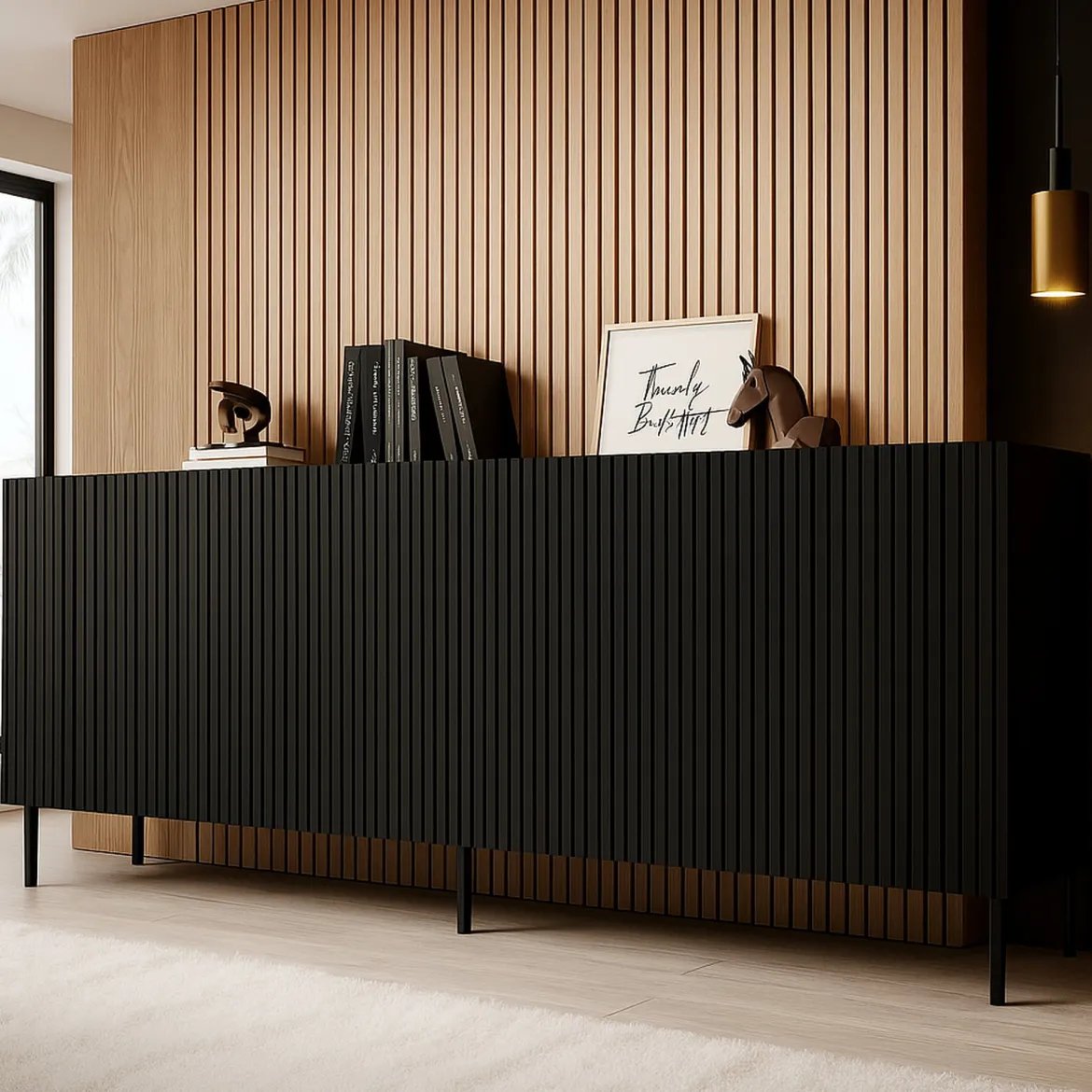 Credenza nera 200x42x82h cm 4 ante - Corana