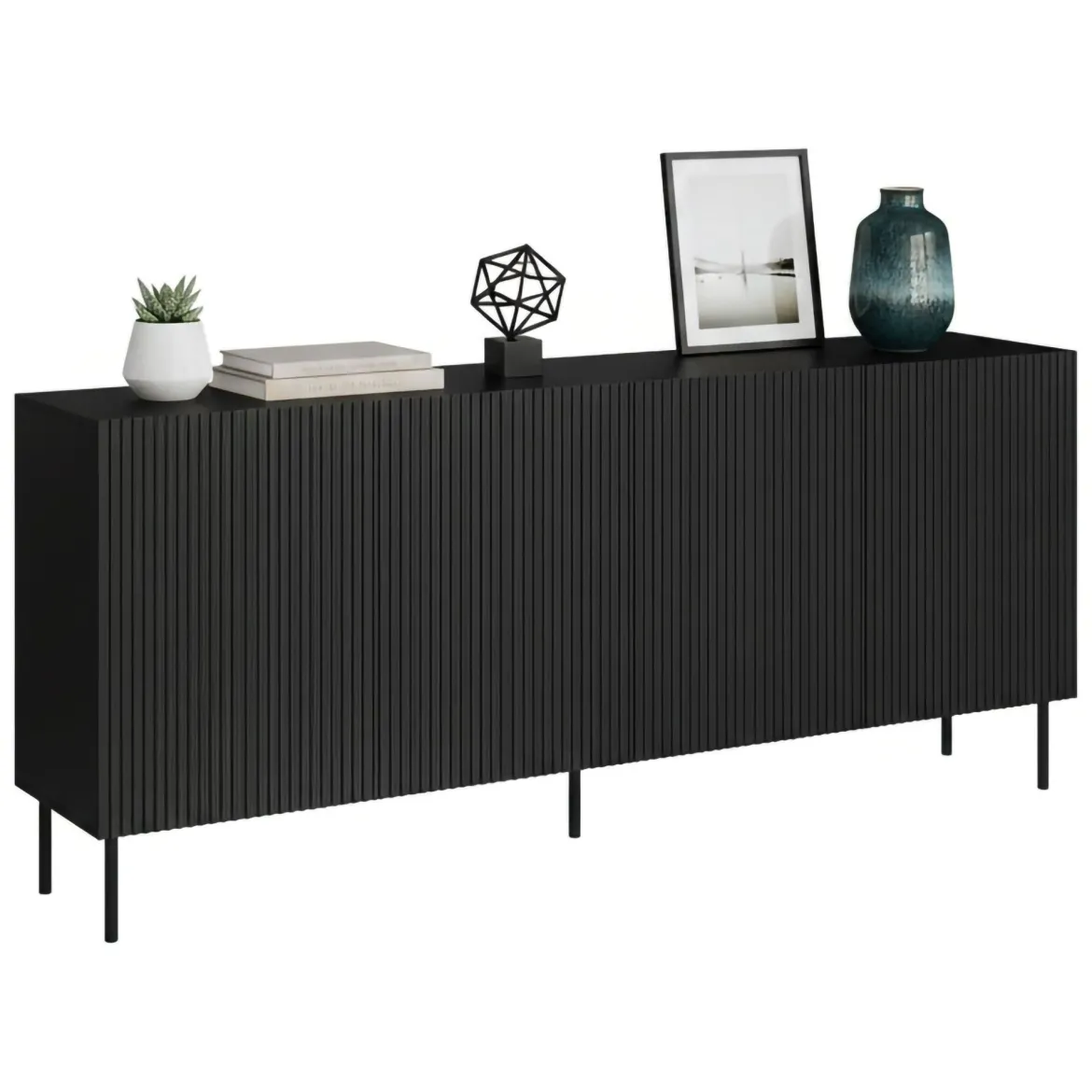 Credenza nera 200x42x82h cm 4 ante - Corana