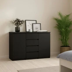 Credenza nera 120x50x90h cm 2 ante e 4 cassetti - Angelika