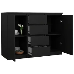 Credenza nera 120x50x90h cm 2 ante e 4 cassetti - Angelika