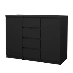 Credenza nera 120x50x90h cm 2 ante e 4 cassetti - Angelika