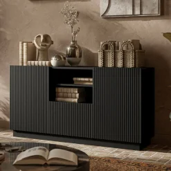 Credenza nera 150x40x78h cm 2 ante e 1 cassetto - Serchio