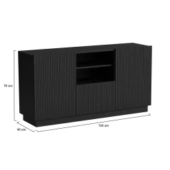 Credenza nera 150x40x78h cm 2 ante e 1 cassetto - Serchio