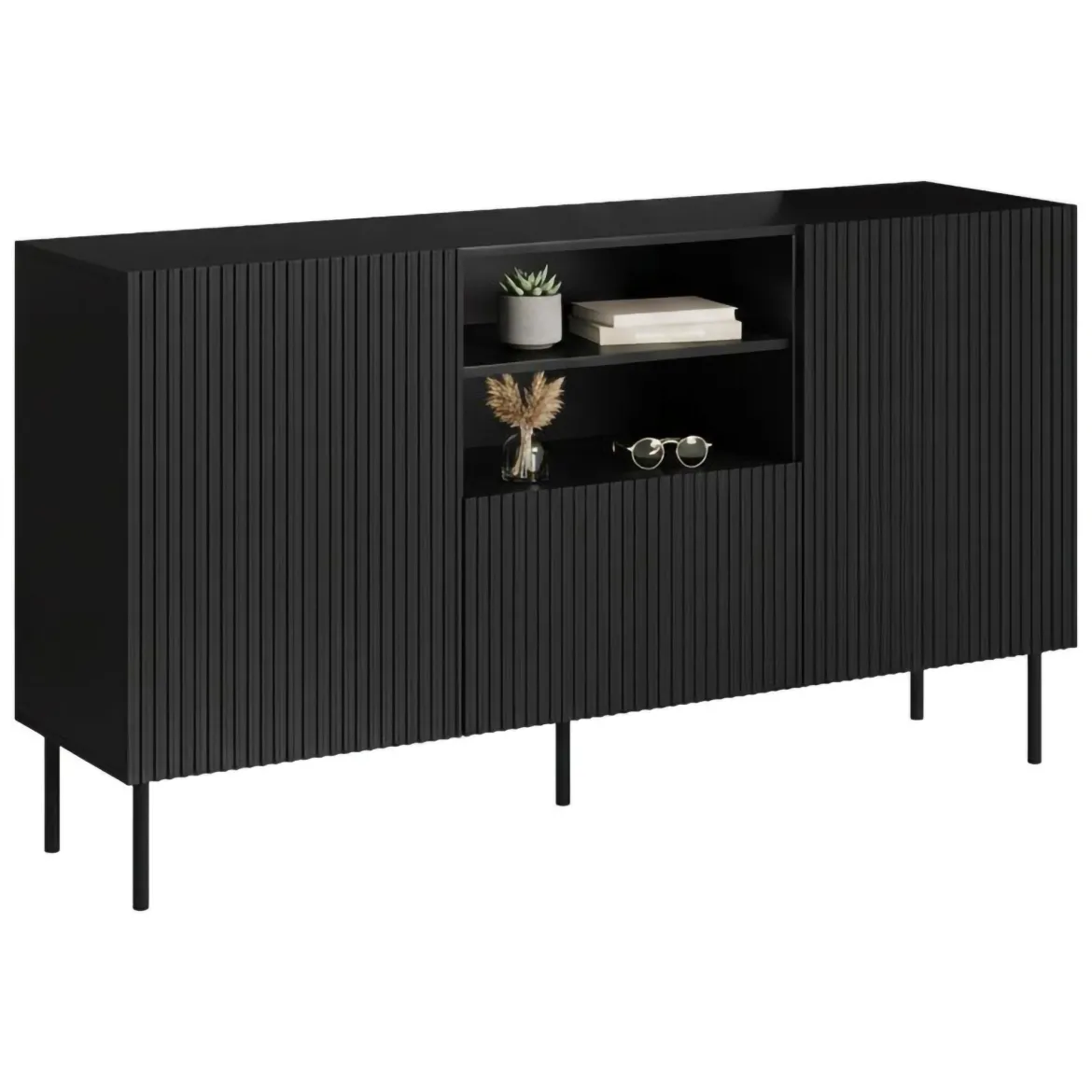 Credenza nera 150x42x82h cm 2 ante e 1 cassetto - Malo