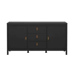 Credenza nera 151x38x79h cm 2 ante e 3 cassetti - Whitney