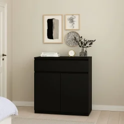 Credenza nera 82x38x79h cm 2 ante e 1 cassetto - Romagna