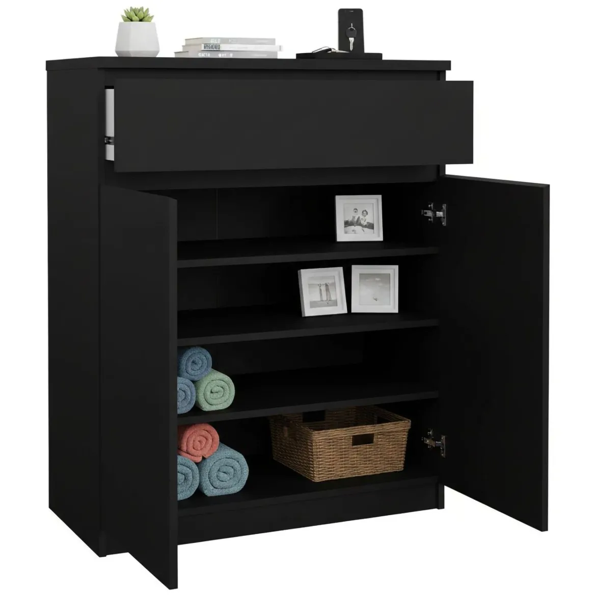 Credenza nera 82x38x79h cm 2 ante e 1 cassetto - Romagna