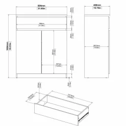 Credenza nera 82x38x79h cm 2 ante e 1 cassetto - Romagna