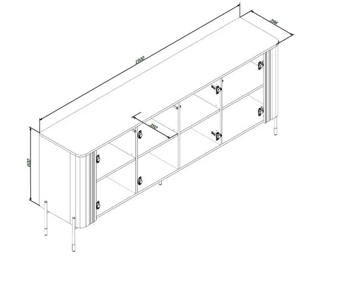 Credenza nera 190x39x80h cm 4 ante - Laion