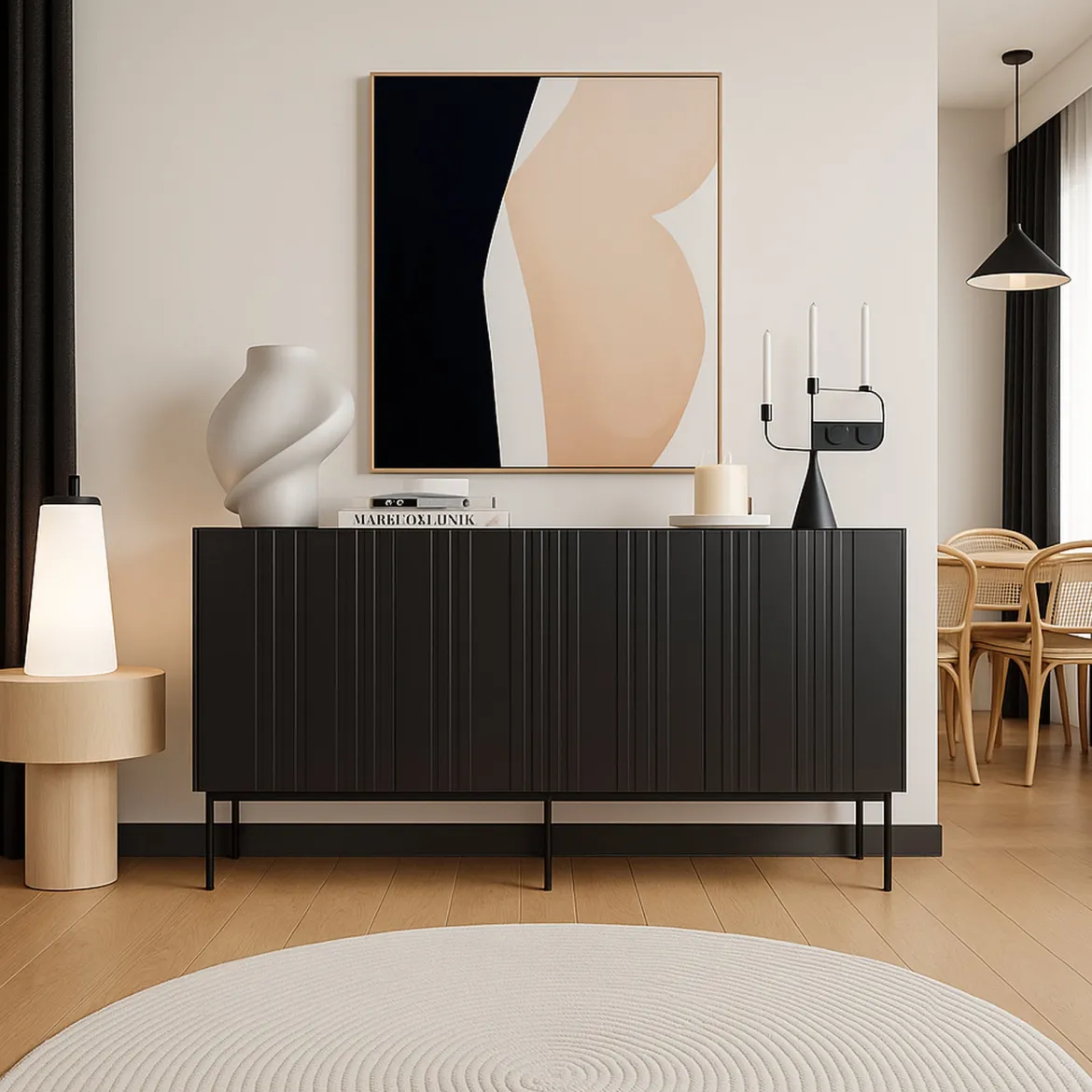 Credenza nera 150x42x75h cm 3 ante - Spirano