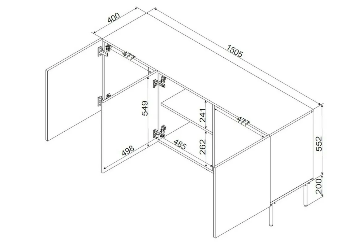 Credenza nera 150x42x75h cm 3 ante - Spirano