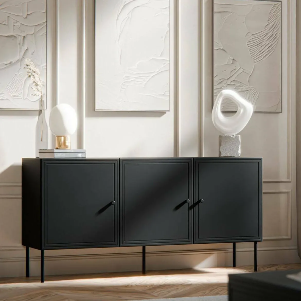 Credenza nera 151x40x75h cm 3 ante - Vigasio