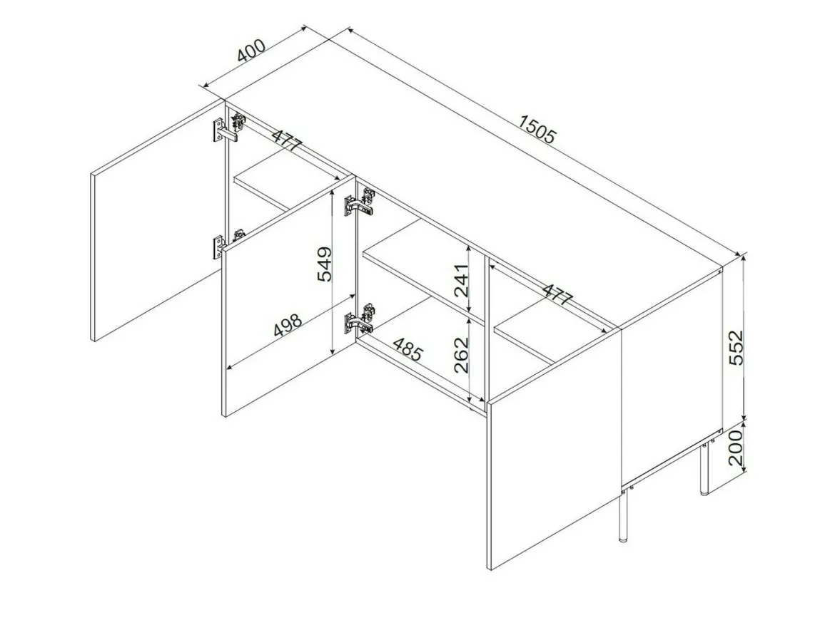 Credenza nera 151x40x75h cm 3 ante - Vigasio