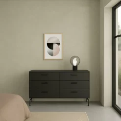 Credenza nera 138x39x76h cm 6 cassetti - Begawan