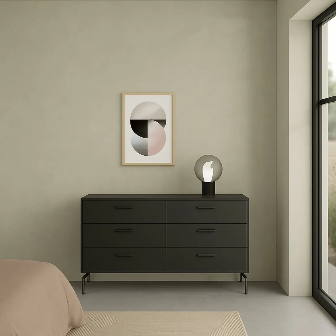 Credenza nera 138x39x76h cm 6 cassetti - Begawan