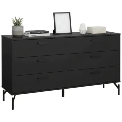 Credenza nera 138x39x76h cm 6 cassetti - Begawan