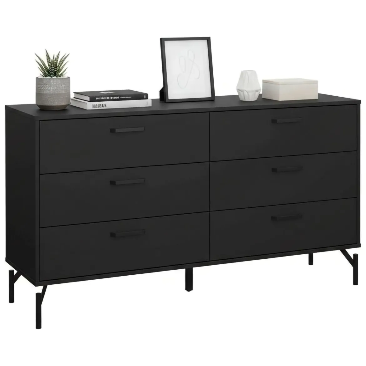 Credenza nera 138x39x76h cm 6 cassetti - Begawan