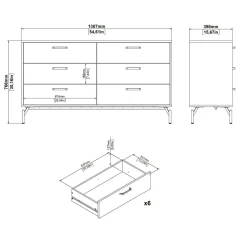 Credenza nera 138x39x76h cm 6 cassetti - Begawan