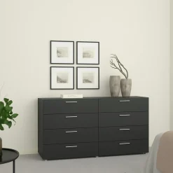 Credenza nera 140x40x81h cm 8 cassetti - Urduja