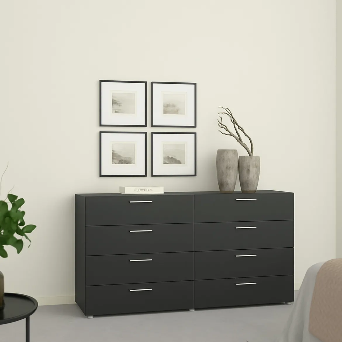 Credenza nera 140x40x81h cm 8 cassetti - Urduja