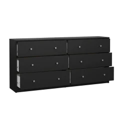 Credenza nera 143x30x68h cm 6 cassetti - Rick