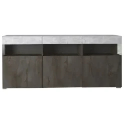 Credenza Nero Antracite Grigio Cemento 3 Ripiani 6 Vani 180x41x80h cm, 3 Ante - Fanna
