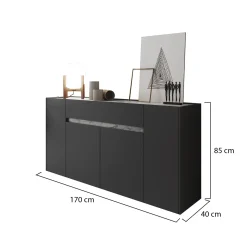 Credenza Nero Antracite Grigio un Cassetto 3 Ripiani 170x40x85h cm, Apertura Battente - Cirimido