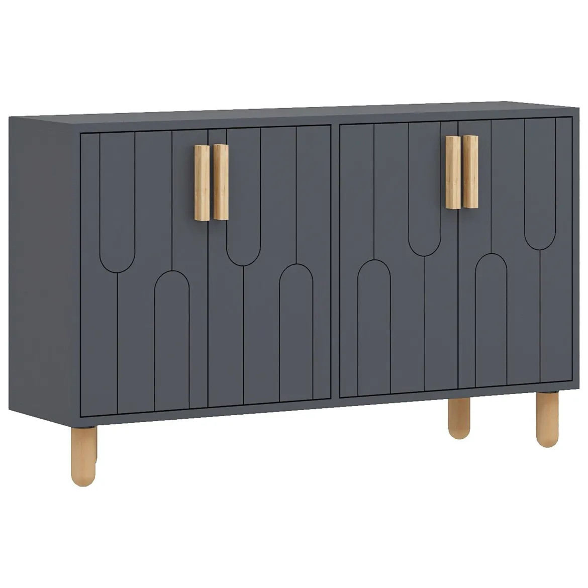 Credenza Nero Antracite Marrone Rovere 2 Ripiani 4 Ante 120x30x74h cm, 4 Vani - Venerina
