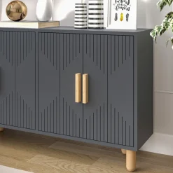 Credenza Nero Antracite Marrone Rovere 2 Ripiani 4 Vani 120x30x74h cm, 4 Ante - Colzano