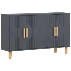 Credenza Nero Antracite Marrone Rovere 2 Ripiani 4 Vani 120x30x74h cm, 4 Ante - Colzano
