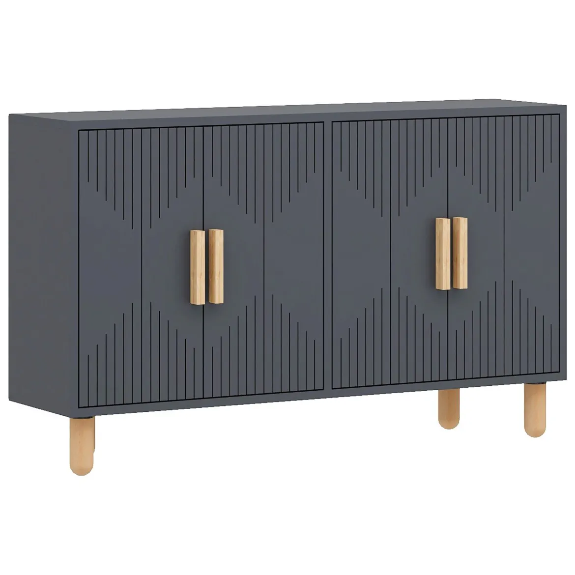 Credenza Nero Antracite Marrone Rovere 2 Ripiani 4 Vani 120x30x74h cm, 4 Ante - Colzano