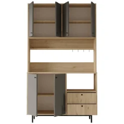 Credenza Nero Antracite Marrone Rovere 4 Ripiani 2 Cassetti 120x36x205h cm, 6 Ante - Pianella