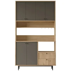 Credenza Nero Antracite Marrone Rovere 4 Ripiani 2 Cassetti 120x36x205h cm, 6 Ante - Pianella