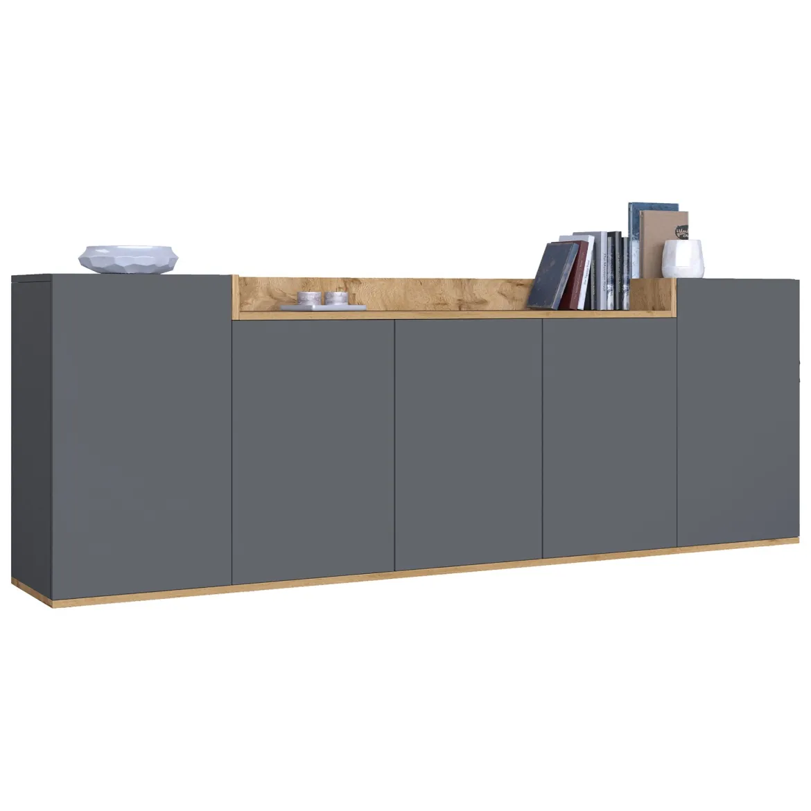 Credenza Nero Antracite Marrone Rovere un Ripiano 2 Ante 72x36x73h cm, 2 Vani - Pontida